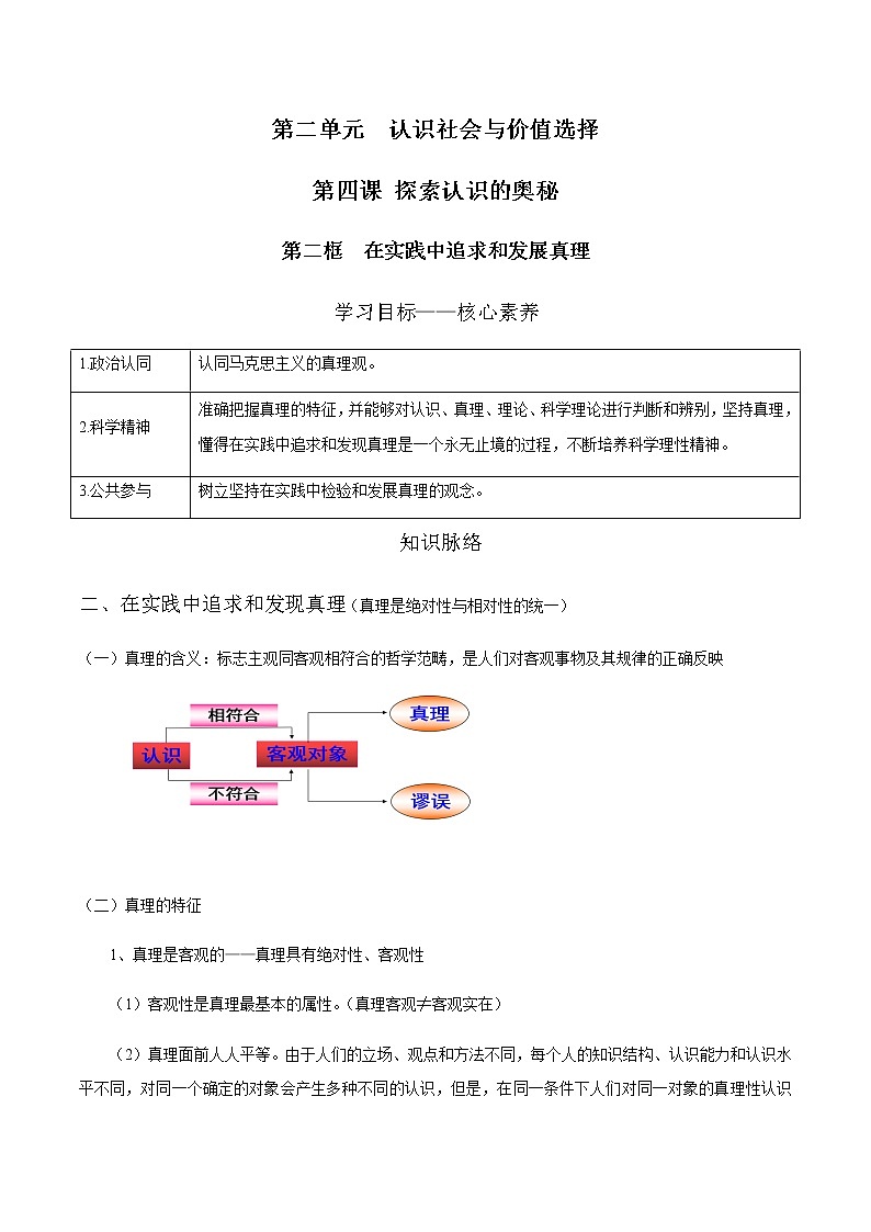 4.2 在实践中追求和发展真理 学案 高中政治人教部编版必修4 (2022年)第1页