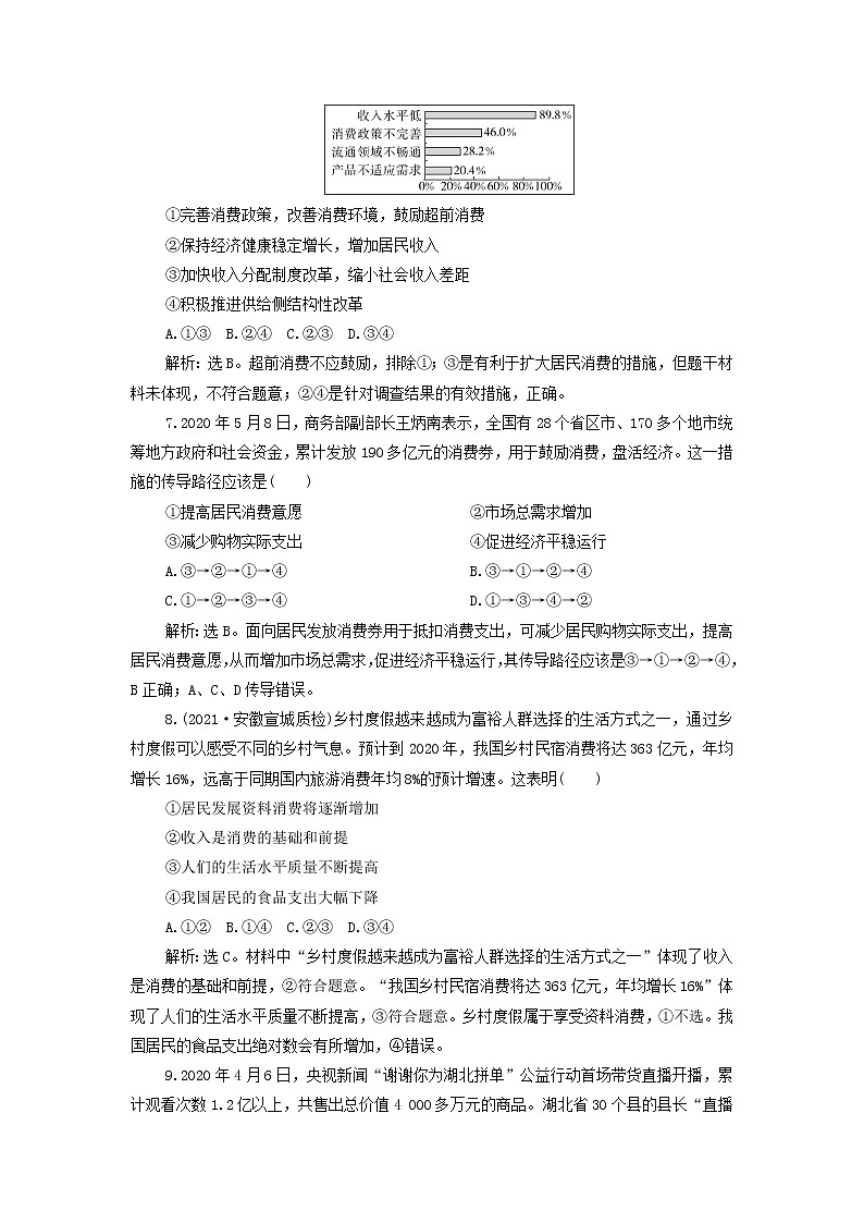 高考政治一轮复习第一单元生活与消费第三课多彩的消费检测含解析必修1第3页