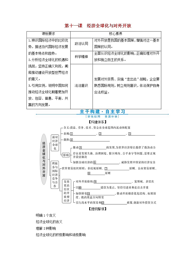 高考政治一轮复习第四单元发展社会主义市场经济第十一课经济全球化与对外开放学案必修1第1页