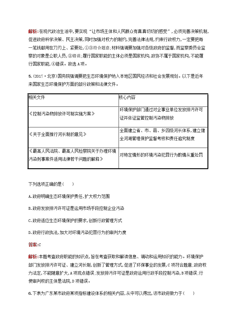 高考政治一輪復(fù)習考點規(guī)范練15我國政府受人民的監(jiān)督含解析新人教版第3頁