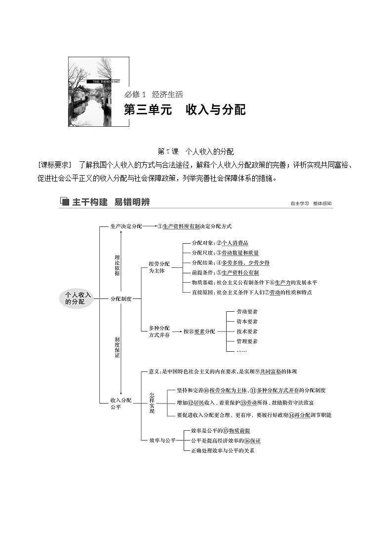 新高考政治(鲁京津琼)大一轮复习必修1第3单元第7课个人收入的分配学案第1页