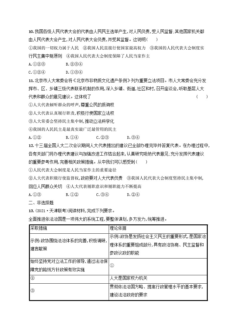 2023年新教材高考政治一轮复习课时规范练13我国的根本政治制度含解析统编版第3页