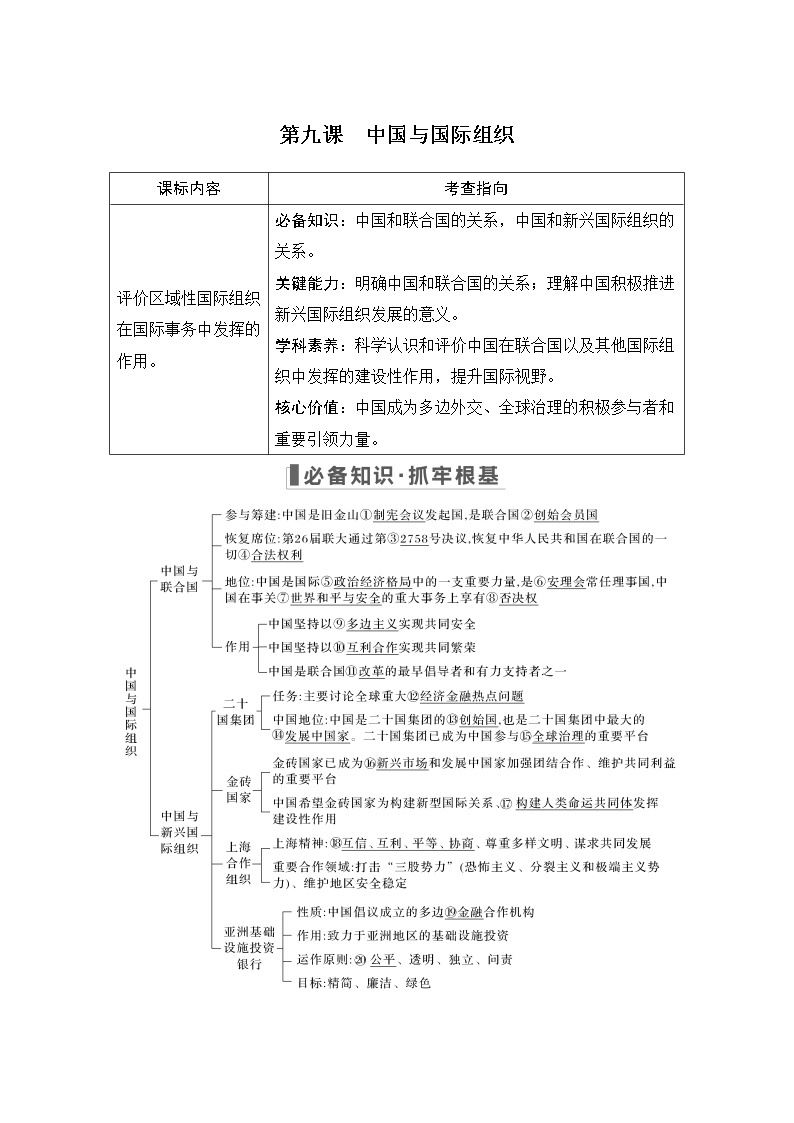 2023版高考政治（新教材）总复习一轮讲义第九课　中国与国际组织01