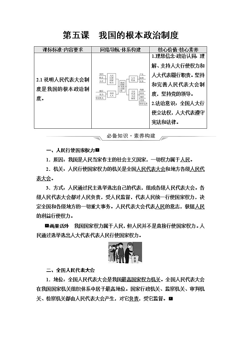 高考思想政治一輪總復(fù)習必修3第2單元第5課我國的根本政治制度學(xué)案第1頁