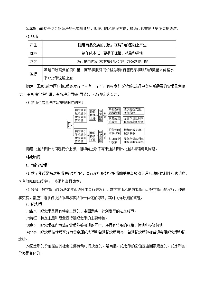 【备战2023高考】政治考点全复习——考点01《神奇的货币》考点细究(人教版) 试卷03