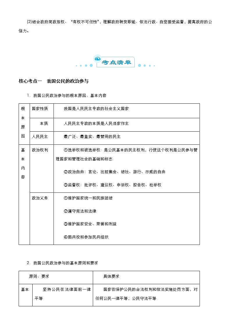 新高中政治高考 (新高考)2021届高考二轮精品专题五 公民参与与政府职能 教师版第2页