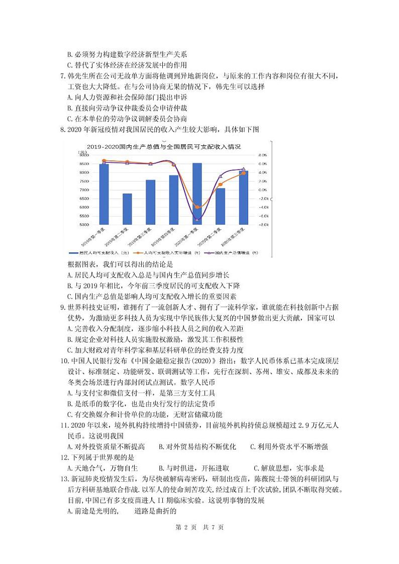2021届上海市闵行区高三上学期期末教学质量检测(一模)(12月)政治试题 PDF版02