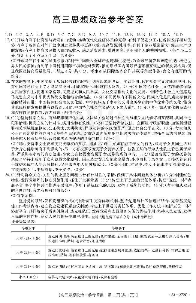 思想政治272C答案第1页