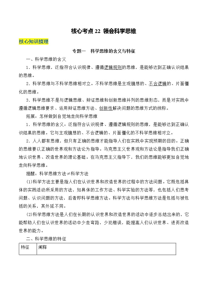 核心考点22 领会科学思维(原卷版)第1页