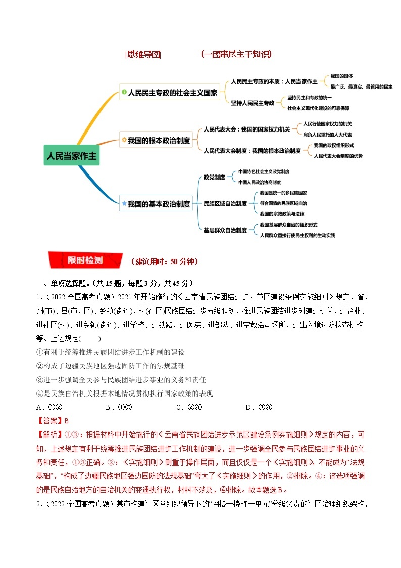 【新教材】2023年高考政治热点+重难点专题特训学案——重难点08 人民当家作主03