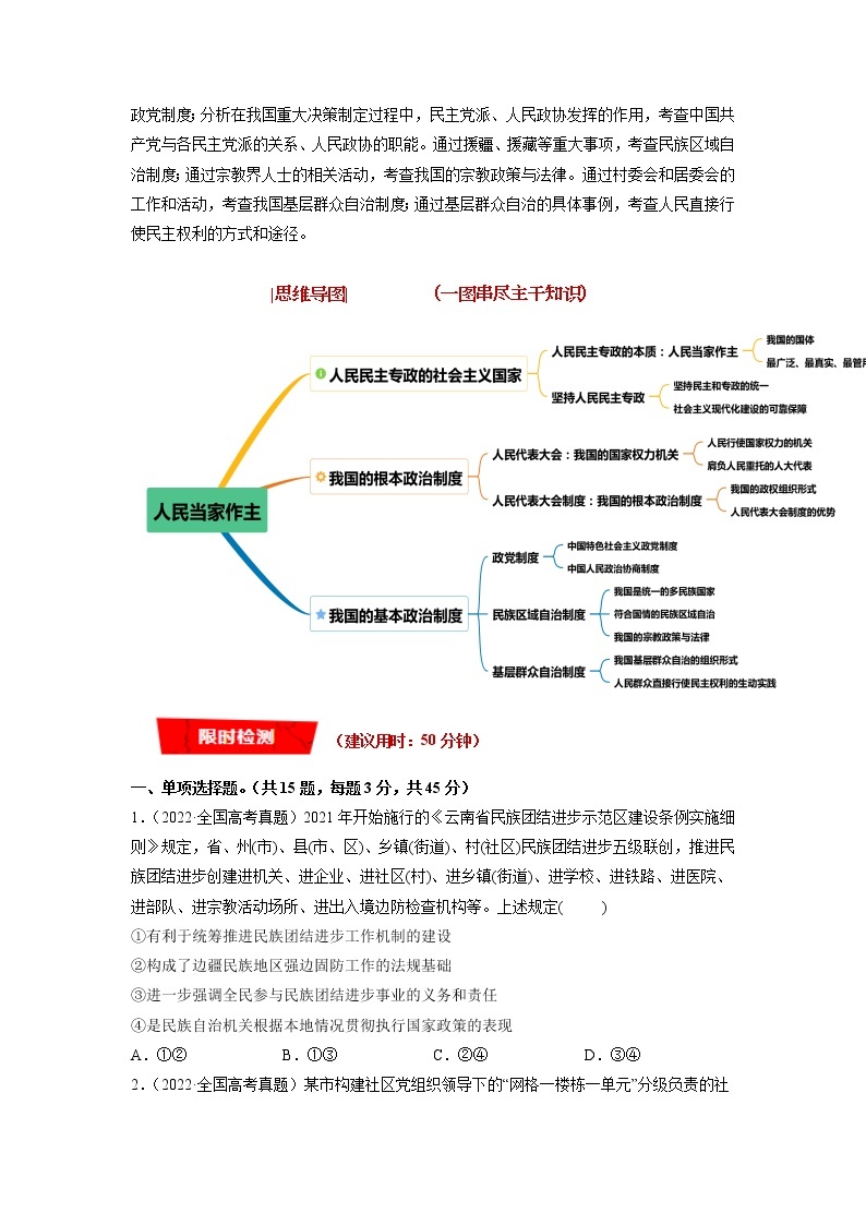 【新教材】2023年高考政治热点+重难点专题特训学案——重难点08 人民当家作主03