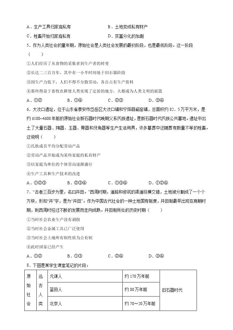 2022-2023学年高一政治 统编版必修一 同步备课试题 1-1 原始社会的解体和阶级社会的演进 Word版含解析02