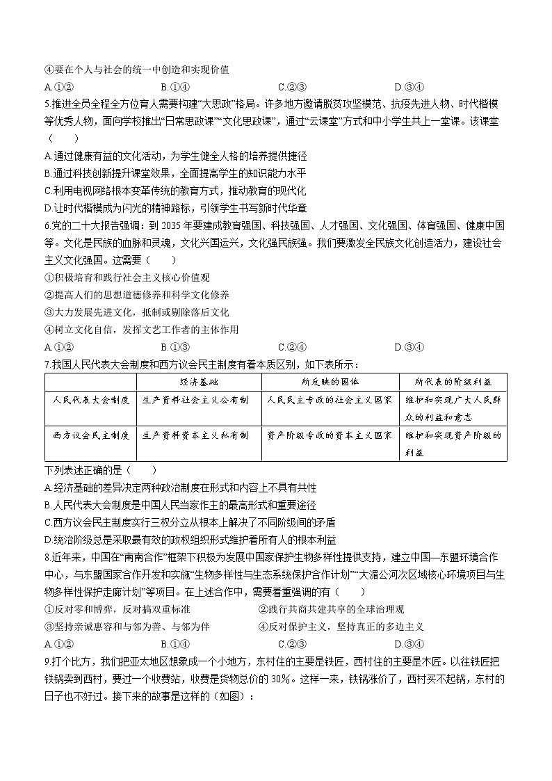 2023长沙师大附中高二下学期第一次月考试题政治含解析第2页