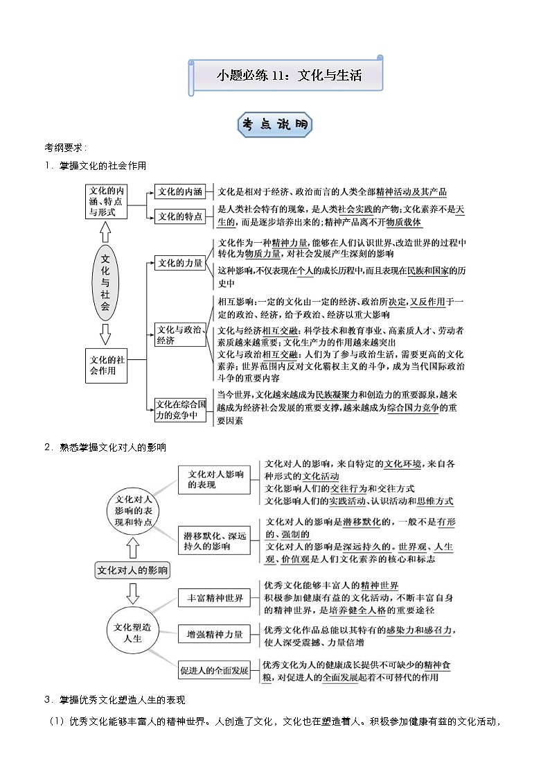高考政治二轮复习小题必练11 文化与生活 教师版第1页