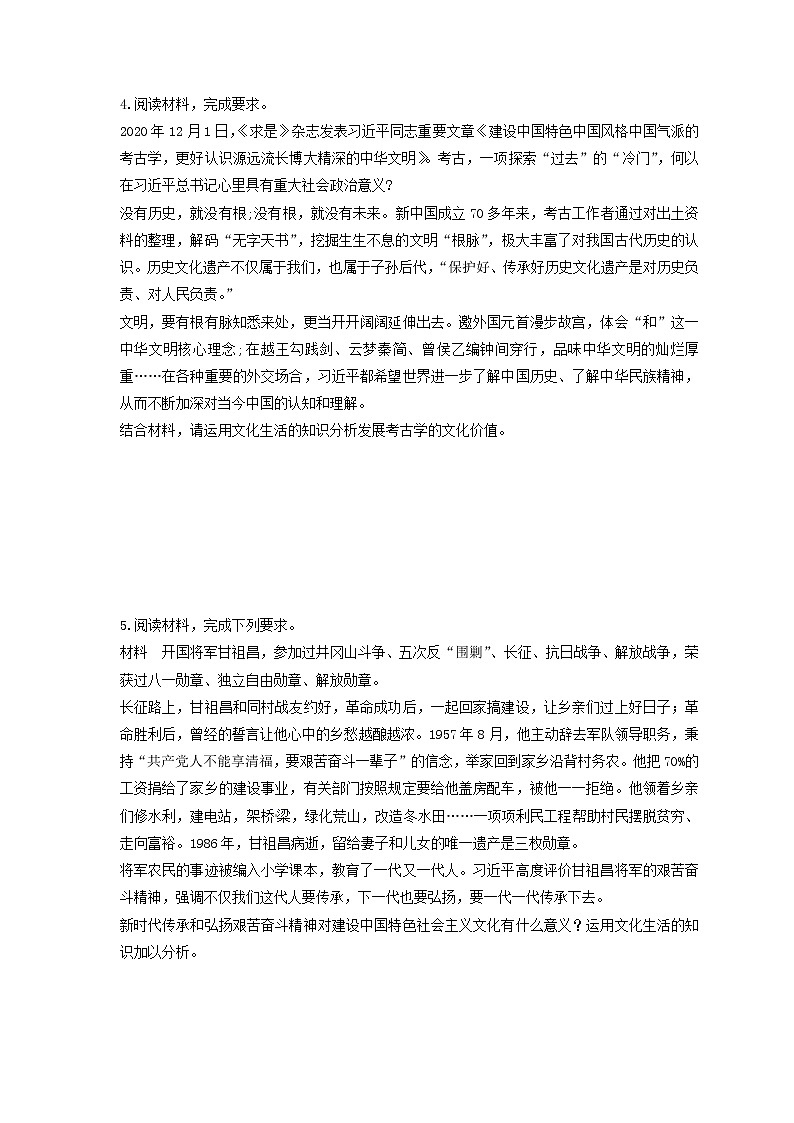 2023年高考政治二轮复习大题优练10 民族精神与社会主义文化(含详解)第3页