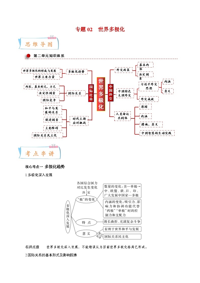 专题02 世界多极化——2022-2023学年高二年级政治下学期期末知识点精讲+训练学案（统编版）01