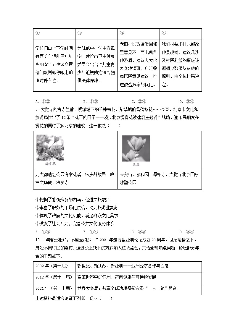 2021年北京市高考政治试卷（原卷版）03