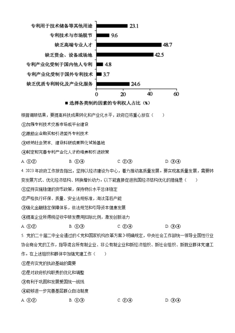 2023年高考新课标卷（五省）政治真题（原卷版）02