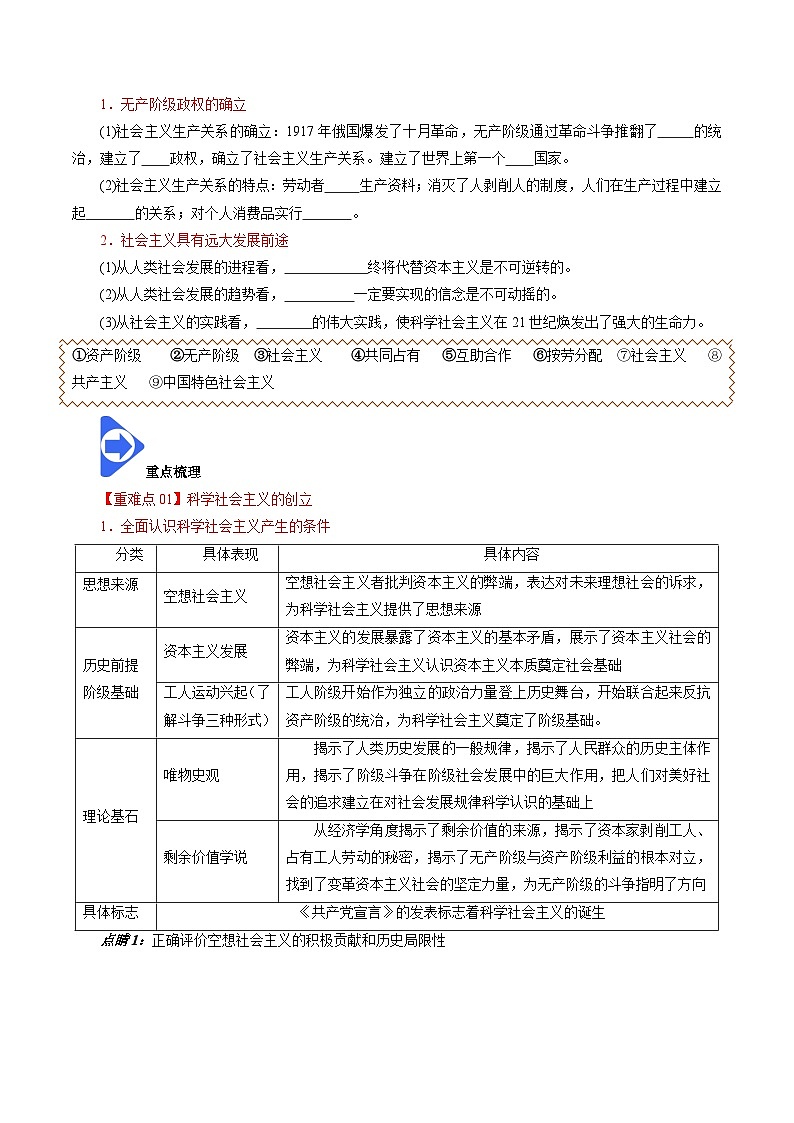 高中政治统编版必修一 1.2 科学社会主义的理论与实践 核心素养学案03