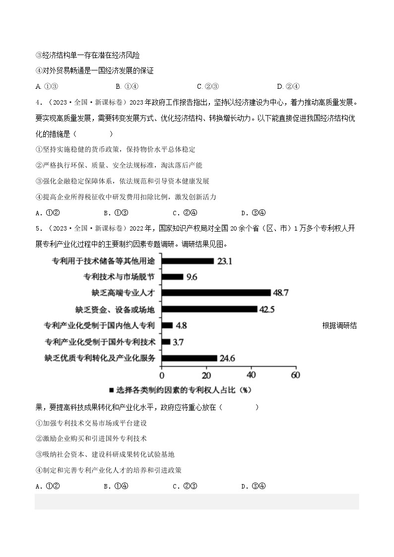 高考政治真题分项汇编（全国通用）五年（2019-2023）专题04 发展社会主义市场经济02