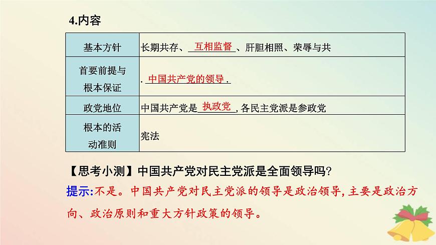 新教材2023高中政治第二單元人民當(dāng)家作主第六課我國(guó)的基本政治制度第一框中國(guó)共產(chǎn)黨領(lǐng)導(dǎo)的多黨合作和政治協(xié)商制度課件部編版必修3第4頁(yè)