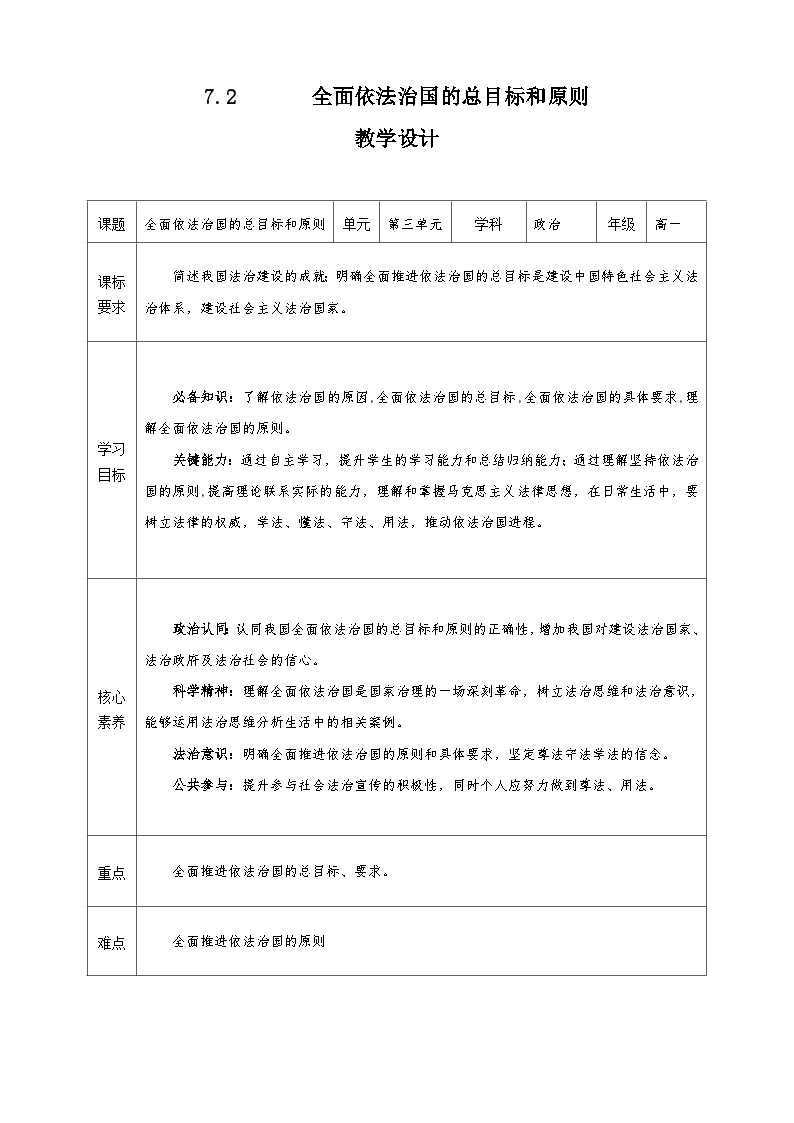 7.2《全面依法治国的总目标和原则》课件+教案+素材-人教统编版道法必修3政治与法治01