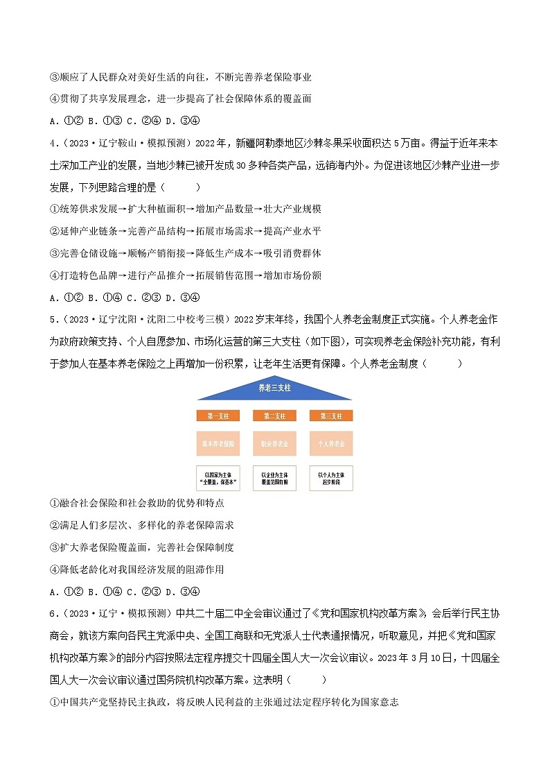 政治(遼寧A卷)(原卷版)2023年高考第三次模擬考試卷第2頁