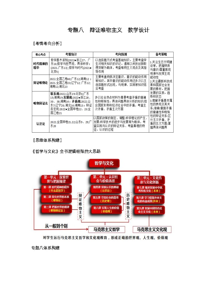 新高考政治二轮复习教学设计专题八辩证唯物主义（含解析）01