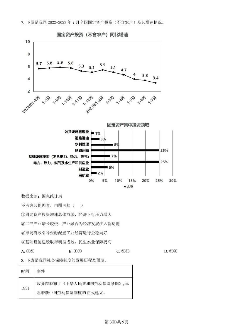 贵州省2024届高三政治上学期适应性联考(一)(PDF版附解析)第3页