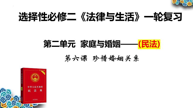 第六课 珍惜婚姻关系 课件-2024届高考政治一轮复习统编版选择性必修二法律与生活01