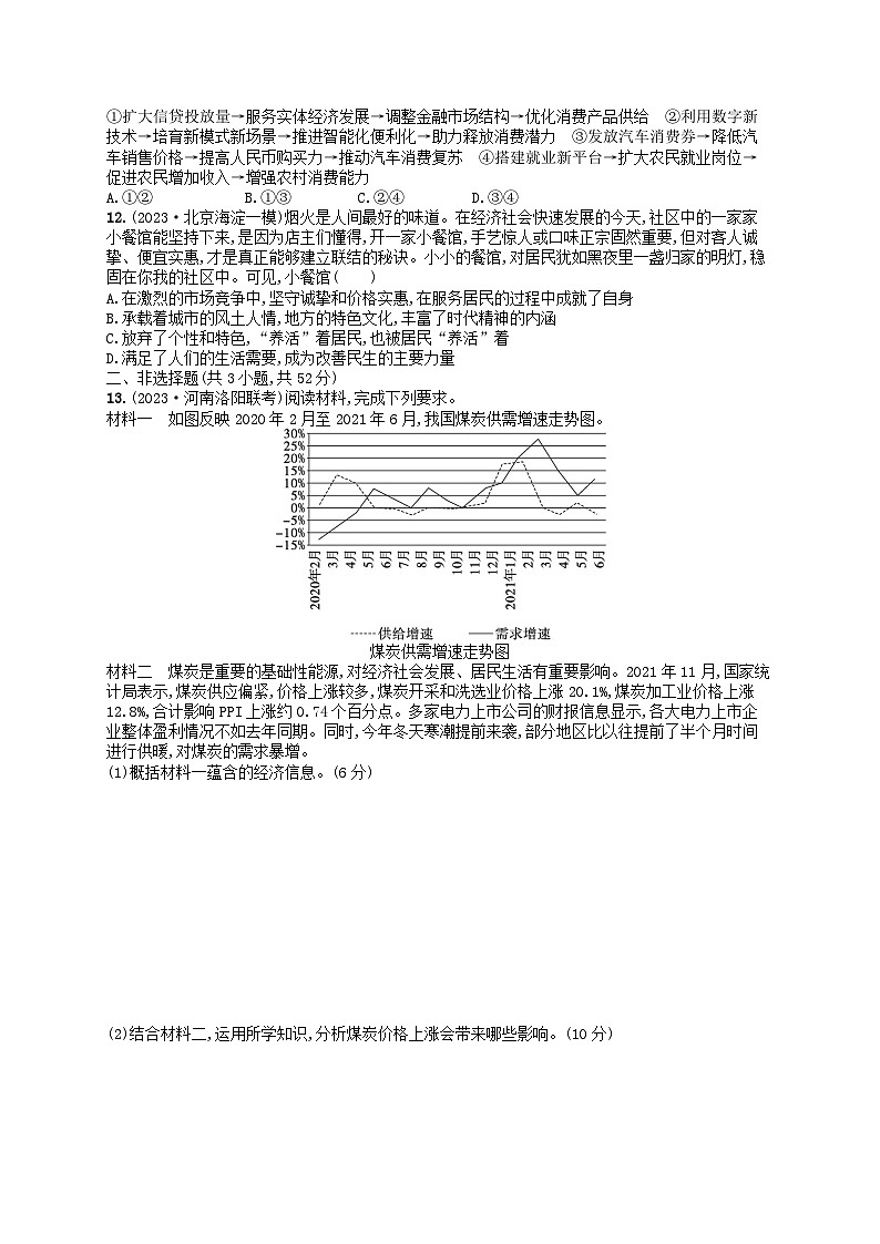 适用于老高考旧教材2024版高考政治二轮复习专题突破练专题1价格变动与居民消费(附解析)第3页
