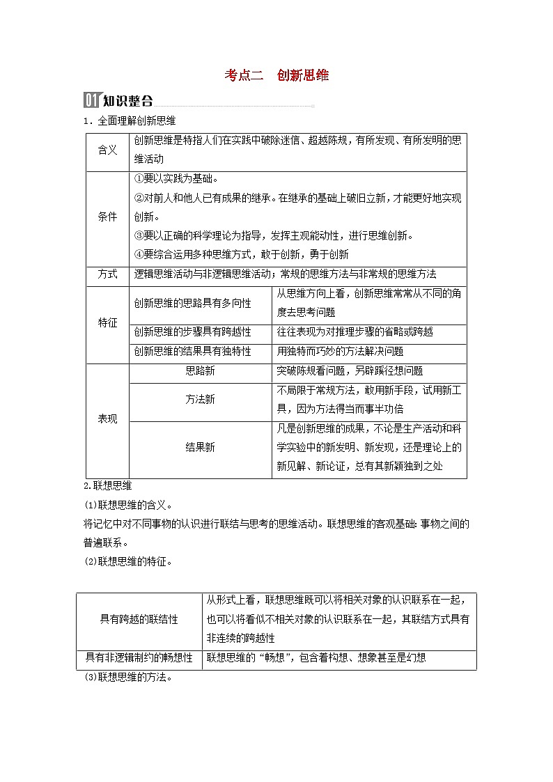 2024届高考政治二轮专题复习与测试选择性必修部分专题十四科学思维与创新思维考点二创新思维第1页