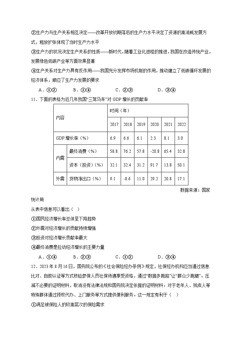 【高考政治】2023-2024学年浙江省杭州市仿真模拟试题(一模)含解析03