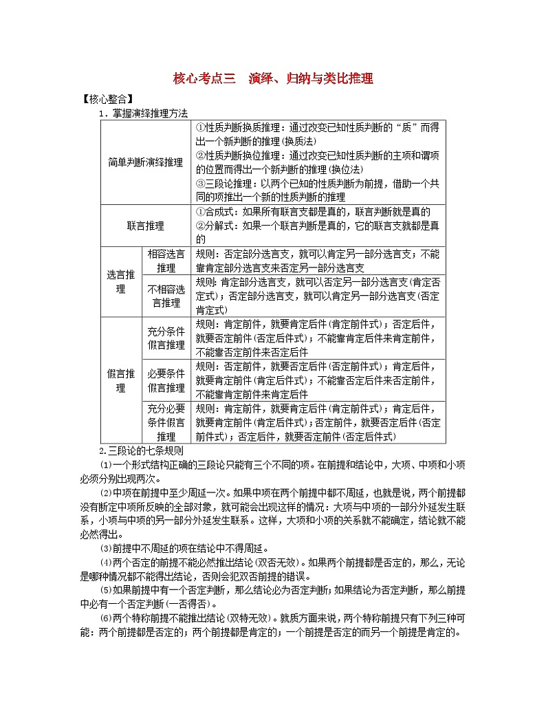 新教材2024高考政治二轮专题复习专题十四思维观念与思维规则核心考点三演绎归纳与类比推理教师用书第1页