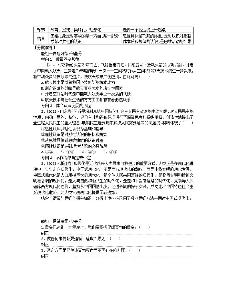新教材2024高考政治二轮专题复习专题十五辩证思维与创新思维核心考点二理解质量互变推动认识发展教师用书02