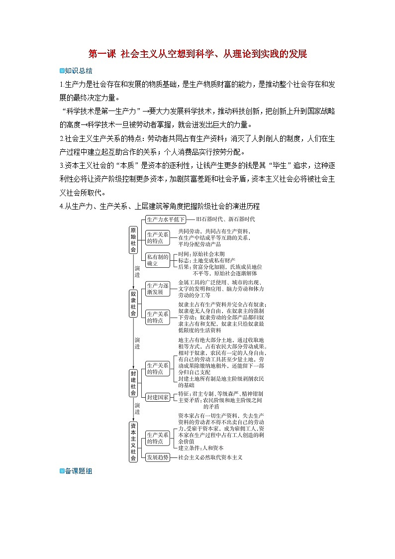 备考2024届高考政治一轮复习强化训练必修1第一课社会主义从空想到科学从理论到实践的发展第1页