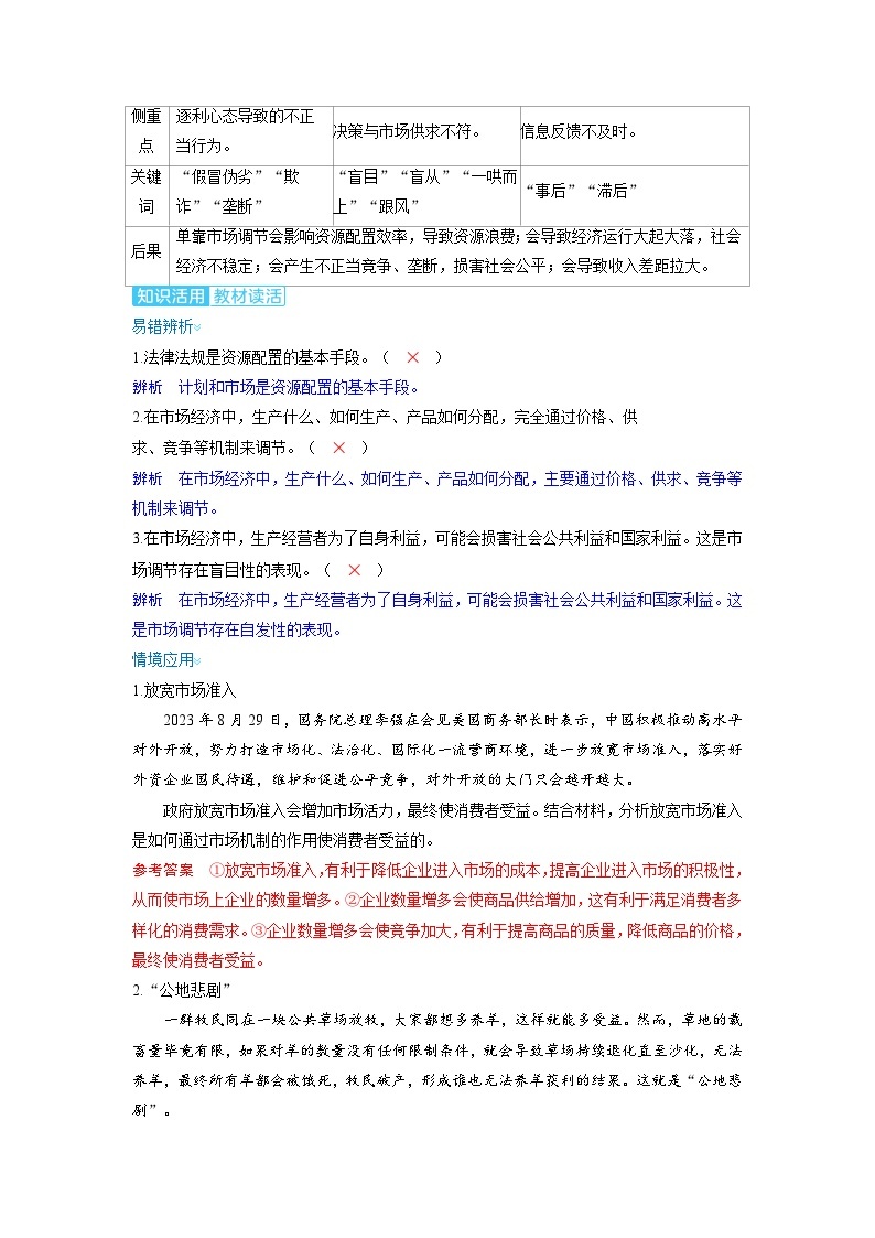 备考2024届高考政治一轮复习讲义必修2第二课我国的社会主义市抄济体制第一课时充分发挥市场在资源配置中的决定性作用考点1市场调节03