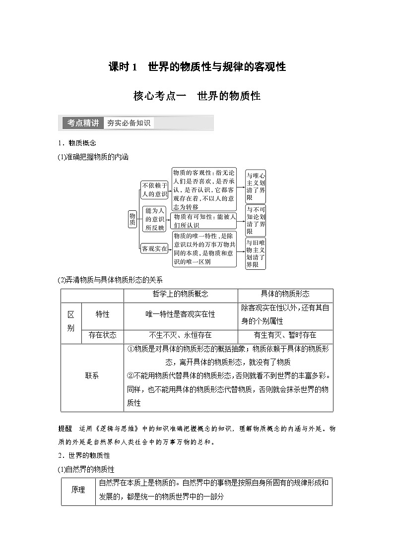 2024年高考政治一轮复习讲义(部编版) 必修4 第19课 课时1 世界的物质性与规律的客观性(学生版)第3页