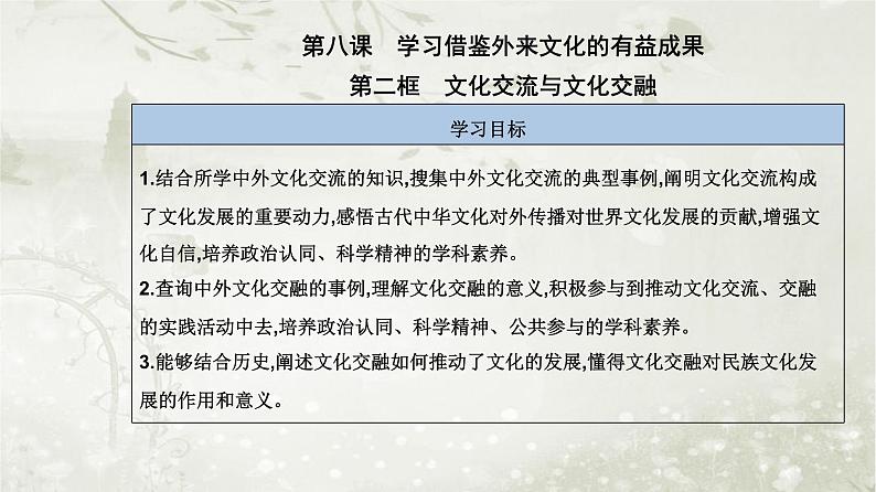 人教版高中思想政治必修4哲学与文化第三单元文化传承与文化创新第八课第二框文化交流与文化交融课件02