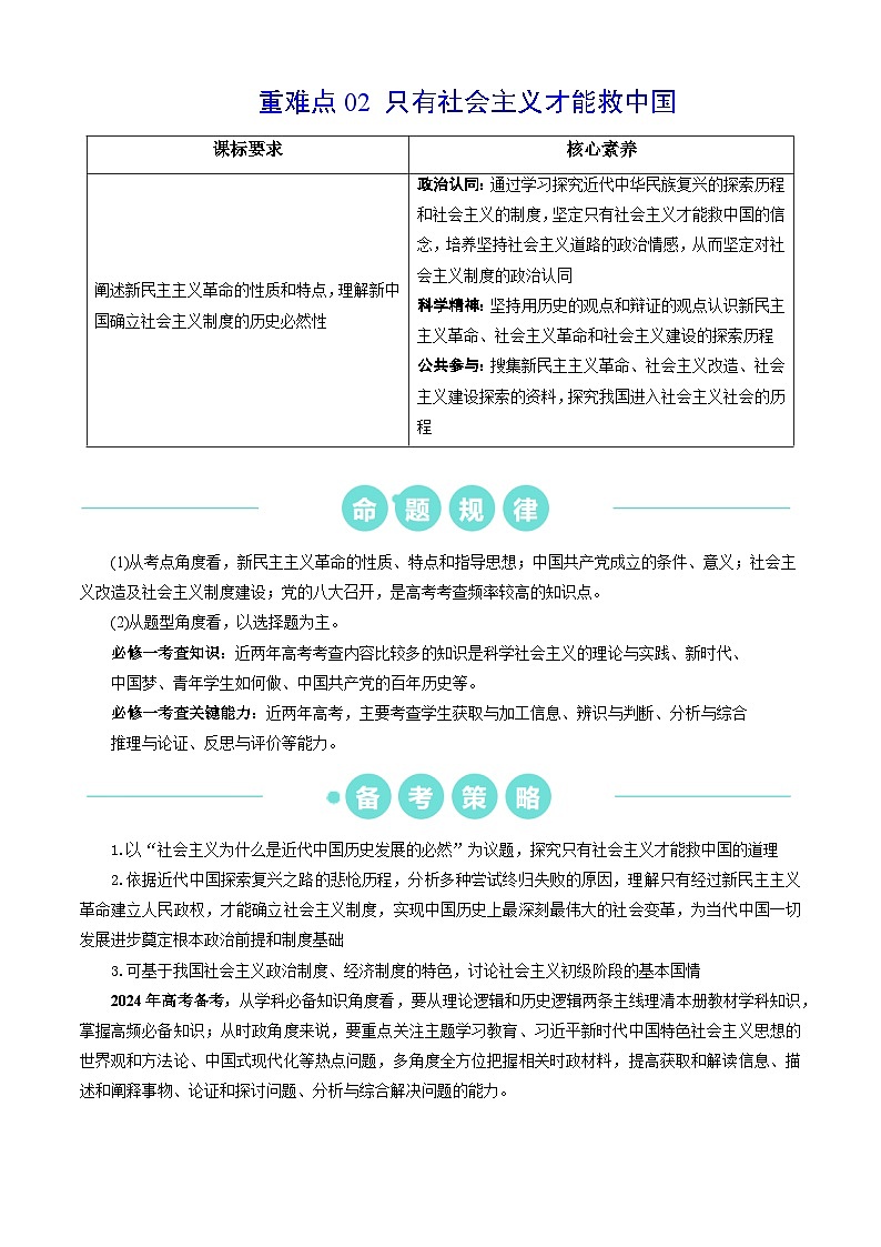 重难点02 只有社会主义才能救中国(解析版)第1页