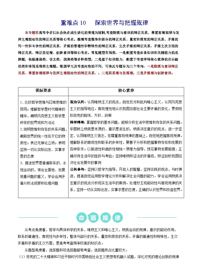 重难点10 探索世界与把握规律2024年高考政治【热点·重难点】专练(新高考专用)01