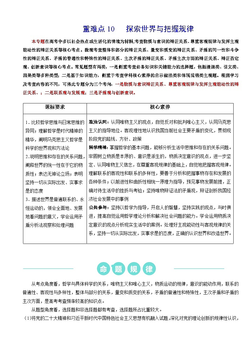 重难点10 探索世界与把握规律2024年高考政治【热点·重难点】专练(新高考专用)01