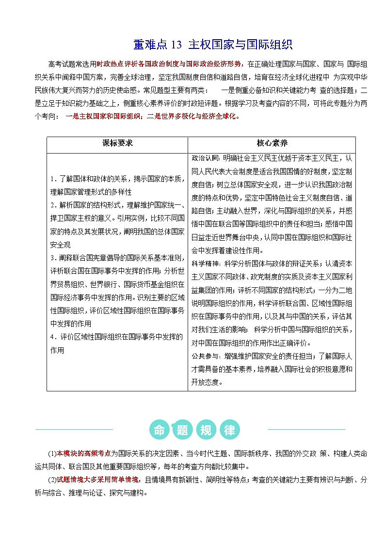 重难点13 主权国家与国际组织2024年高考政治【热点·重难点】专练(新高考专用)01