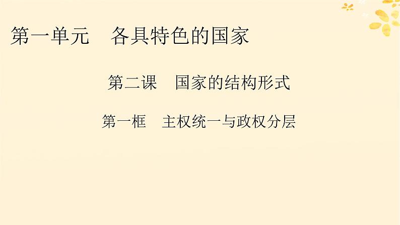 2024春高中政治第1单元各具特色的国家第2课国家的结构形式第1框主权统一与政权分层课件(部编版选择性必修1)第1页