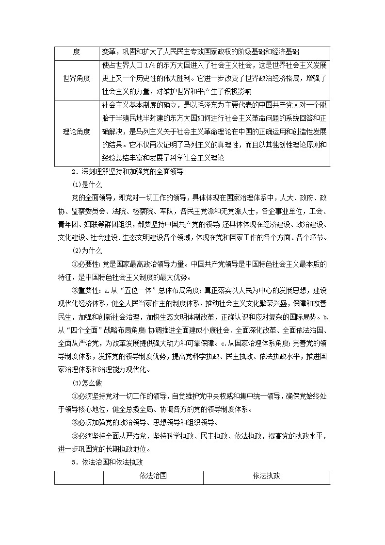 2024高中政治第1单元中国共产党的领导单元整合提升学案(部编版必修3)02