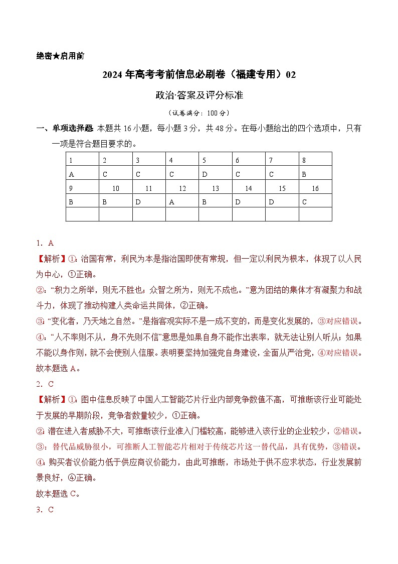 信息必刷卷02（福建專用）（參考答案）第1頁
