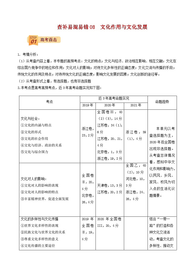 查补易混易错08 文化作用与文化发展(解析版)第1页