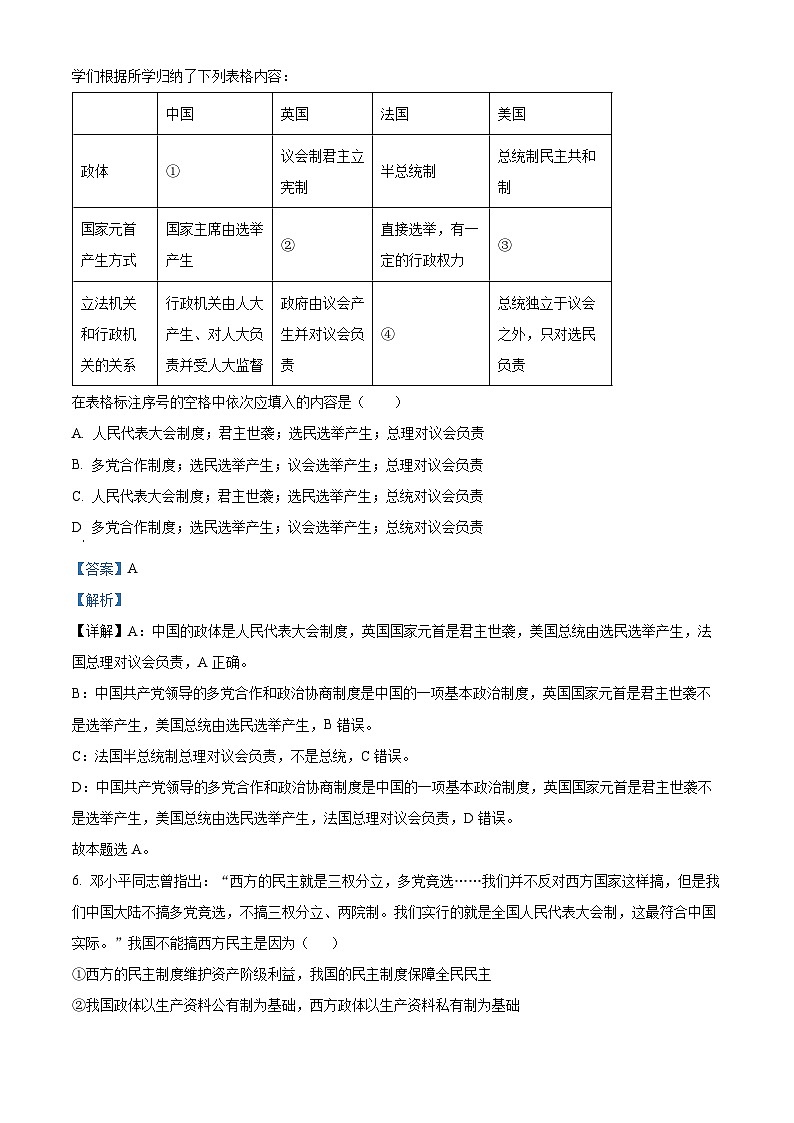 宁夏吴忠市青铜峡市宁朔中学2023-2024学年高二下学期3月月考政治试题(原卷版+解析版)03