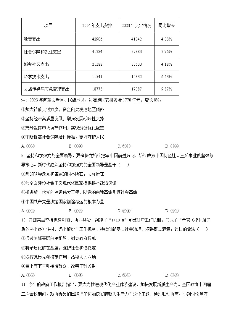 2024宁波高三下学期二模政治试题含解析03