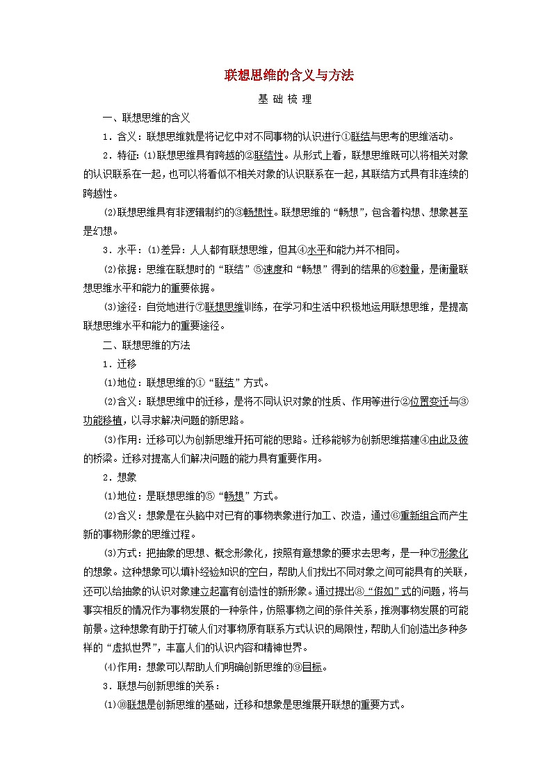 2025高考政治一轮总复习考点精析教案选择性必修3第4单元提高创新思维能力第11课创新思维要善于联想考点2联想思维的含义与方法第1页